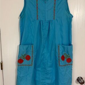 Sky Blue Vintage 60s/70s House Dress Size 18 Zip Up Front Pockets